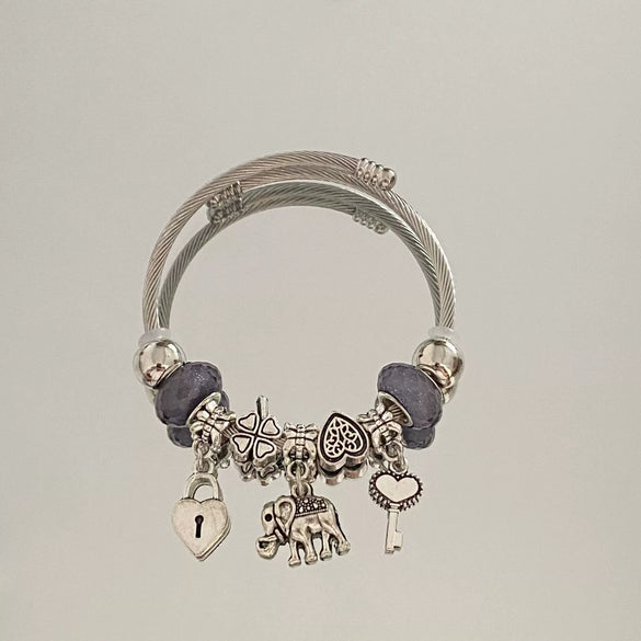 Wholesale Stainless Steel Electroplated Elephant Pendant Panstyle Beaded Bracelet