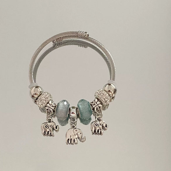 Wholesale Stainless Steel Electroplated Elephant Pendant Panstyle Beaded Bracelet