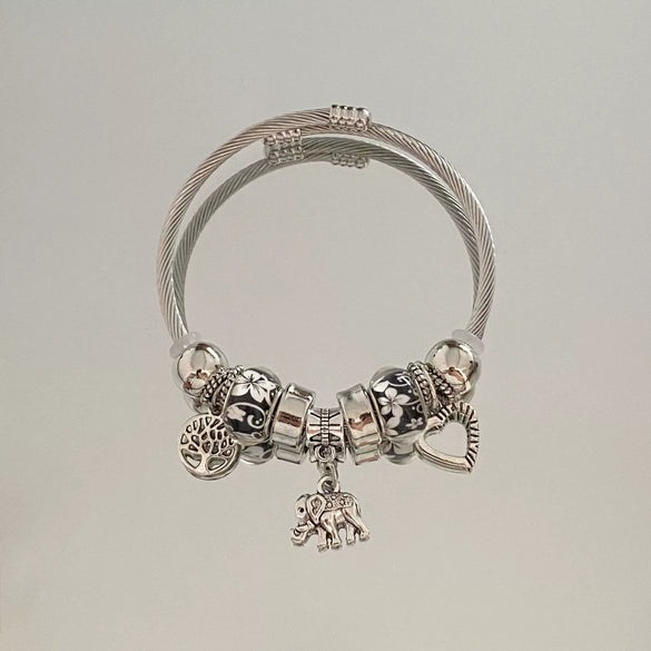 Wholesale Stainless Steel Electroplated Elephant Pendant Panstyle Beaded Bracelet