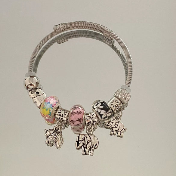 Wholesale Stainless Steel Electroplated Elephant Pendant Panstyle Beaded Bracelet