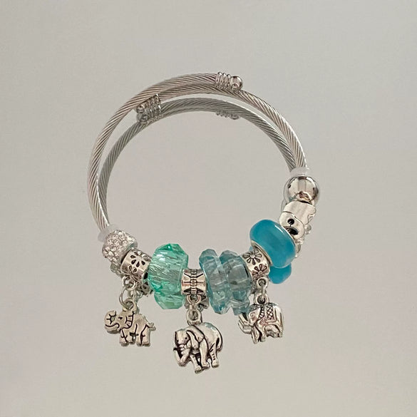 Wholesale Stainless Steel Electroplated Elephant Pendant Panstyle Beaded Bracelet