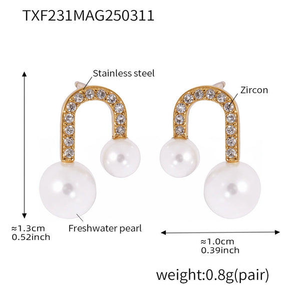 Wholesale Stainless Steel Electroplated Ferris Wheel Ushaped Bead Zircon Women's Necklace And Earrings Set