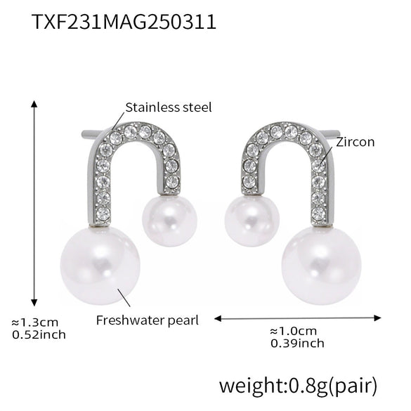 Wholesale Stainless Steel Electroplated Ferris Wheel Ushaped Bead Zircon Women's Necklace And Earrings Set