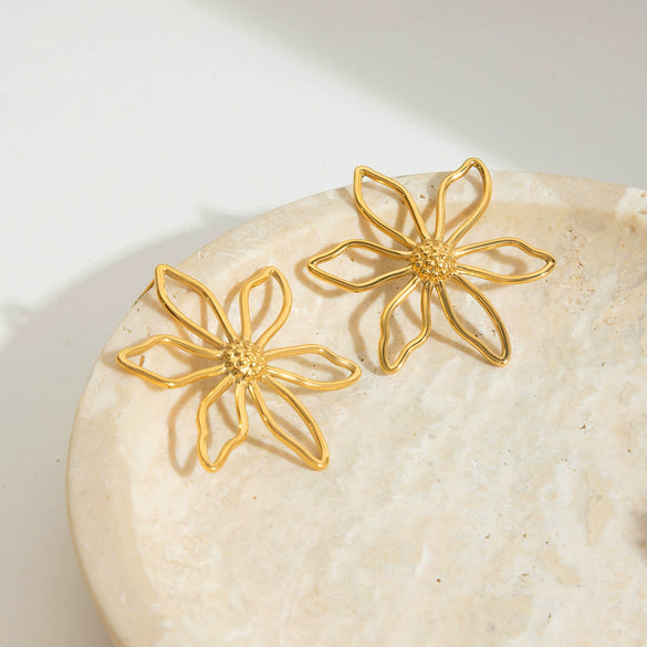 Wholesale Stainless Steel Electroplated Flower Earrings For Women