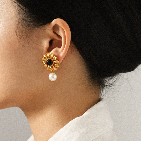 Wholesale Stainless Steel Electroplated Flower Earrings For Women
