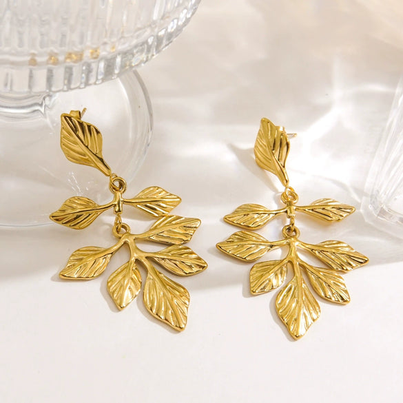 Wholesale Stainless Steel Electroplated Flower Leaf Pendant Earrings Jewelry For Women