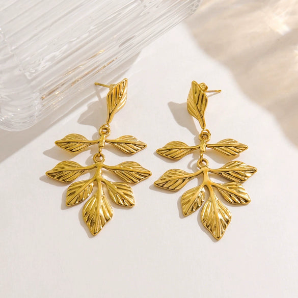 Wholesale Stainless Steel Electroplated Flower Leaf Pendant Earrings Jewelry For Women