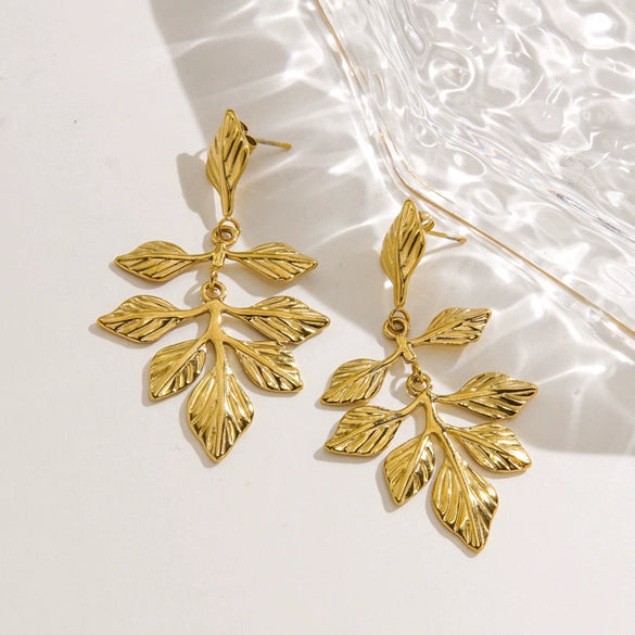 Wholesale Stainless Steel Electroplated Flower Leaf Pendant Earrings Jewelry For Women