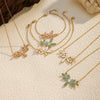 Wholesale Stainless Steel Electroplated Flower Necklace And Bracelet Set For Women