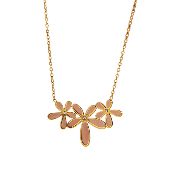 Wholesale Stainless Steel Electroplated Flower Necklace And Bracelet Set For Women