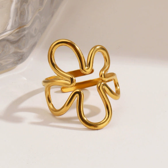 Wholesale Stainless Steel Electroplated Flowershaped Open Ring For Women