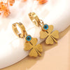 Wholesale Stainless Steel Electroplated Fourleaf Clover Devil's Eye Leaves Pattern Earrings For Women