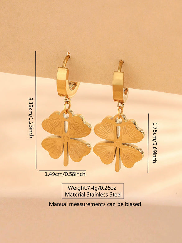 Wholesale Stainless Steel Electroplated Fourleaf Clover Devil's Eye Leaves Pattern Earrings For Women