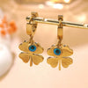 Wholesale Stainless Steel Electroplated Fourleaf Clover Devil's Eye Leaves Pattern Earrings For Women
