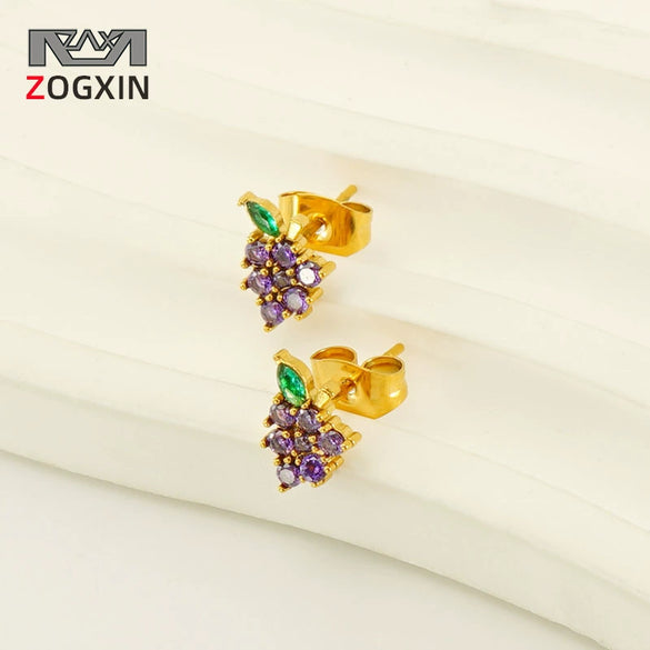 Wholesale 316L Stainless Steel Electroplated Fruitshaped Inlaid Zircon Women's Earrings
