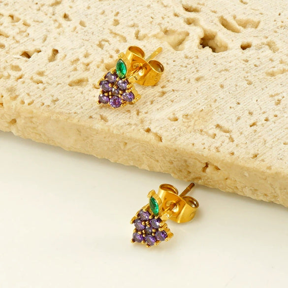 Wholesale 316L Stainless Steel Electroplated Fruitshaped Inlaid Zircon Women's Earrings