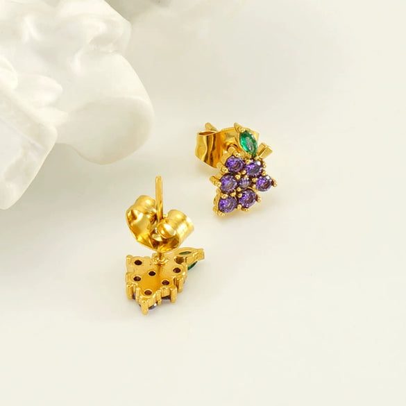 Wholesale 316L Stainless Steel Electroplated Fruitshaped Inlaid Zircon Women's Earrings