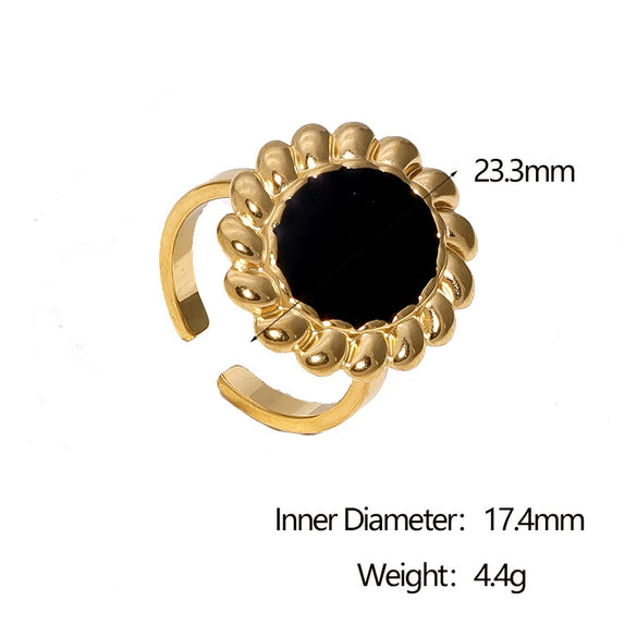 Wholesale Stainless Steel Electroplated Geometric And Floral Pattern Open Ring Women's Jewelry