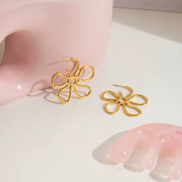 Wholesale Stainless Steel Electroplated Geometric Cut Out Flower Earrings For Women