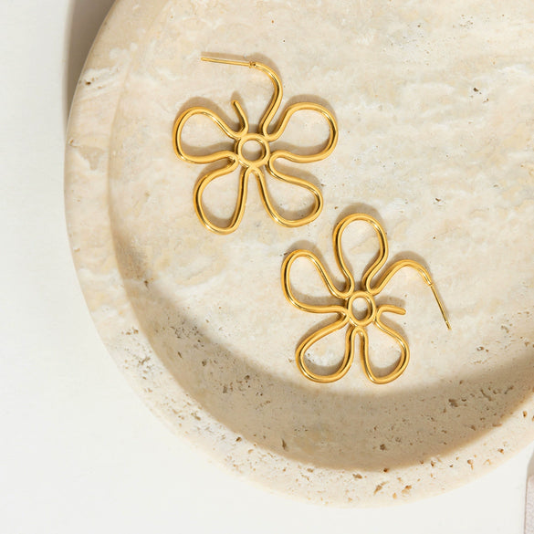 Wholesale Stainless Steel Electroplated Geometric Cut Out Flower Earrings For Women
