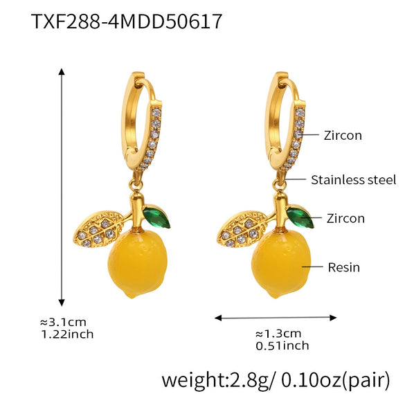 Wholesale Stainless Steel Electroplated Geometric Ferris Wheel Lemon Pendant Earrings For Women