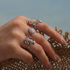 Wholesale Stainless Steel Electroplated Geometric Ferris Wheel Seahorse Octopus Shell Inlaid Ring For Women