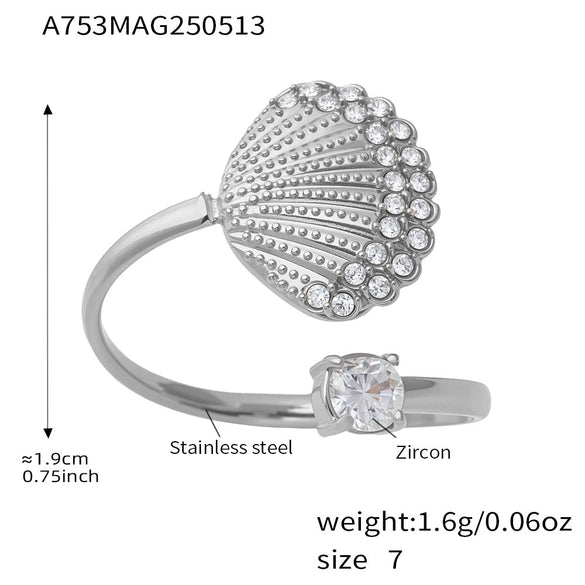 Wholesale Stainless Steel Electroplated Geometric Ferris Wheel Seahorse Octopus Shell Inlaid Ring For Women