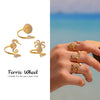 Wholesale Stainless Steel Electroplated Geometric Ferris Wheel Seahorse Octopus Shell Inlaid Ring For Women