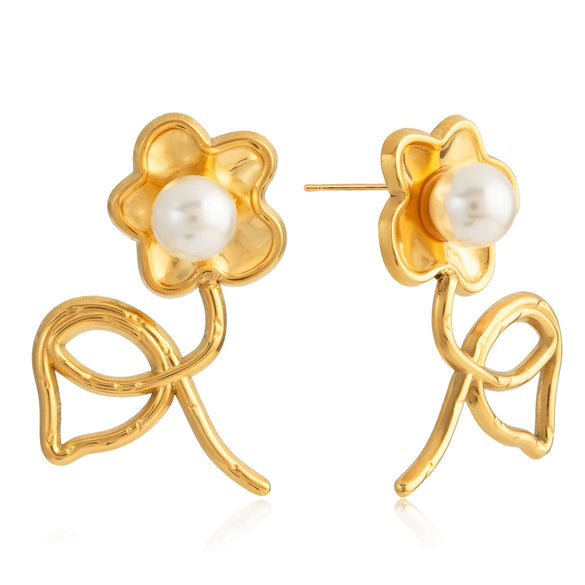 Wholesale Stainless Steel Electroplated Geometric Flower Cut Out Earrings For Women