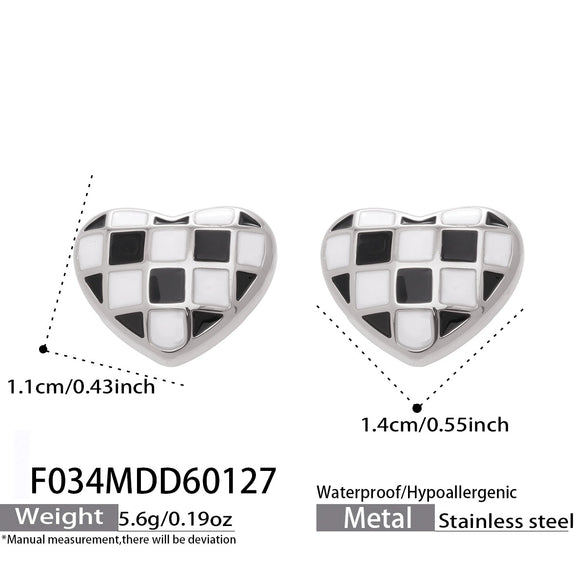 Wholesale Stainless Steel Electroplated Geometric Heartshaped Enamel Glaze Checkerboard Earrings For Women