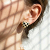 Wholesale Stainless Steel Electroplated Geometric Heartshaped Enamel Glaze Checkerboard Earrings For Women