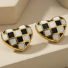 Wholesale Stainless Steel Electroplated Geometric Heartshaped Enamel Glaze Checkerboard Earrings For Women