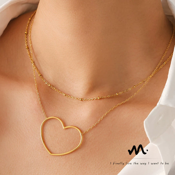 Wholesale 316L Stainless Steel Electroplated Geometric Hollow Love Stacked Collarbone Chain Light Luxury Necklace For Women