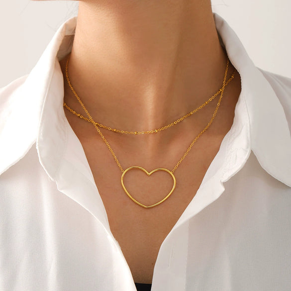 Wholesale 316L Stainless Steel Electroplated Geometric Hollow Love Stacked Collarbone Chain Light Luxury Necklace For Women