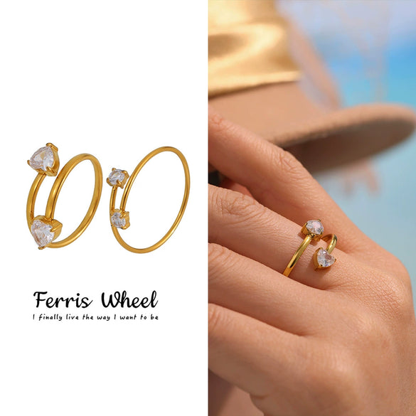 Wholesale Stainless Steel Electroplated Geometric Inlaid Zircon Open Ring Women's Jewelry