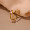 Wholesale Stainless Steel Electroplated Geometric Inlaid Zircon Open Ring Women's Jewelry
