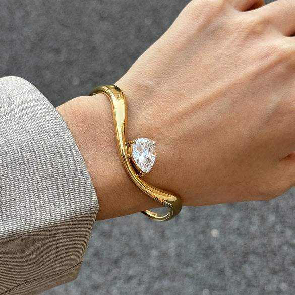 Wholesale Stainless Steel Electroplated Geometric Ins Style White Zircon Bracelet