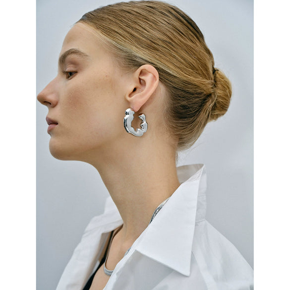 Wholesale Stainless Steel Electroplated Geometric Irregular Corrugated Cshaped Women's Earrings