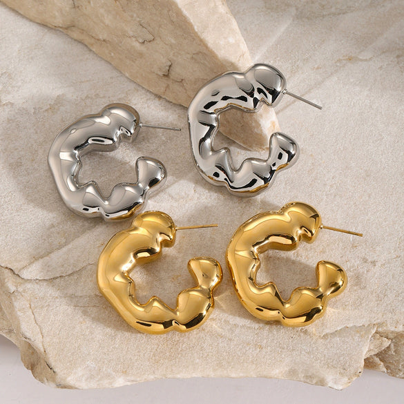 Wholesale Stainless Steel Electroplated Geometric Irregular Corrugated Cshaped Women's Earrings