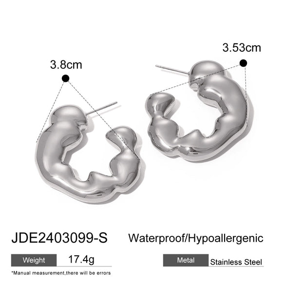 Wholesale Stainless Steel Electroplated Geometric Irregular Corrugated Cshaped Women's Earrings
