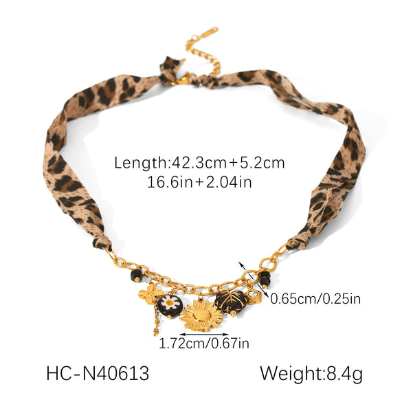 Wholesale Stainless Steel Electroplated Geometric Leopard Print Jewelry Pendant Necklace And Bracelet For Women