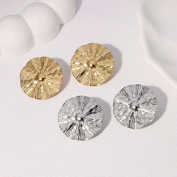 Wholesale Stainless Steel Electroplated Geometric Lotus Leaf Design Earrings For Women
