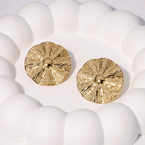 Wholesale Stainless Steel Electroplated Geometric Lotus Leaf Design Earrings For Women
