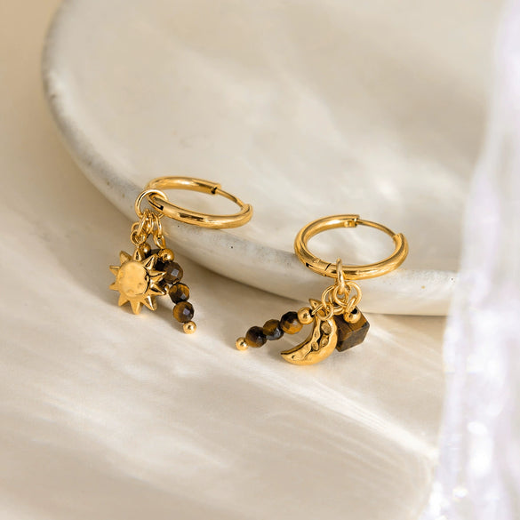 Wholesale Stainless Steel Electroplated Geometric Star And Moon Tassel Earrings For Women