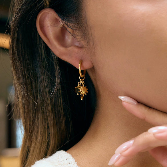 Wholesale Stainless Steel Electroplated Geometric Star And Moon Tassel Earrings For Women