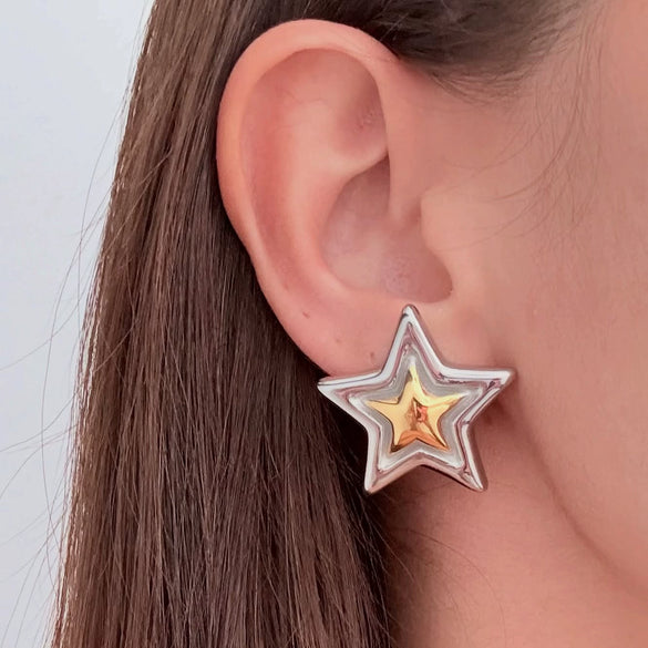 Wholesale Stainless Steel Electroplated Geometric Star Earrings For Women