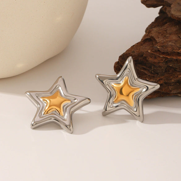 Wholesale Stainless Steel Electroplated Geometric Star Earrings For Women