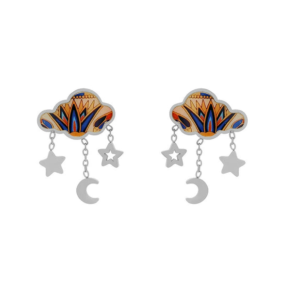 Wholesale Stainless Steel Electroplated Geometric Star Moon Personality Women's Earrings