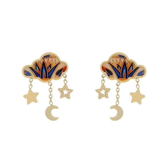 Wholesale Stainless Steel Electroplated Geometric Star Moon Personality Women's Earrings
