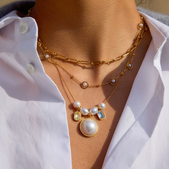 Wholesale Stainless Steel Electroplated Gold Round Beads Geometric Ins Style Necklace For Women